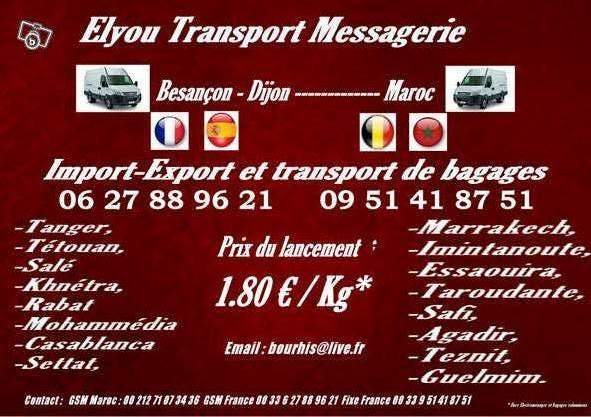 Transport bagages et Colis Franche compté Maroc Besançon France